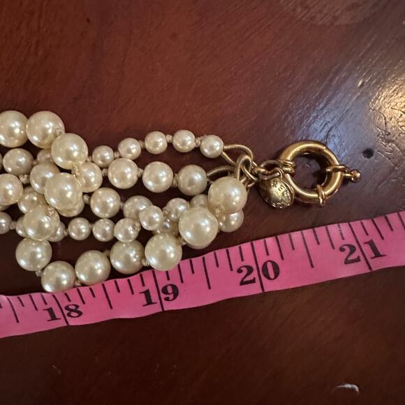 J Crew Cream Pearl Necklace Multi 5 Strand Retro Preppy Statement Station - Picture 6 of 10